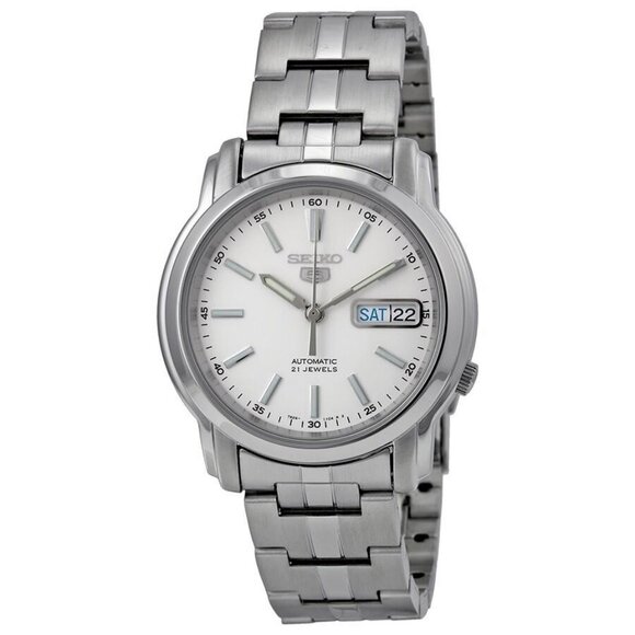 NWT Authentic Seiko Automatic White Dial Stainless Steel Men's Watch - Picture 1 of 4